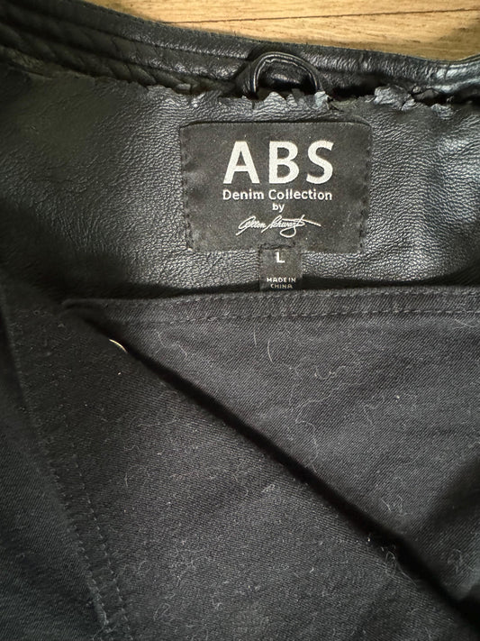 Black Denim Jacket With Faux Leather Sleeves Refashion Upcycle Multichromatic Color Shifting Wax and Jewel Customization