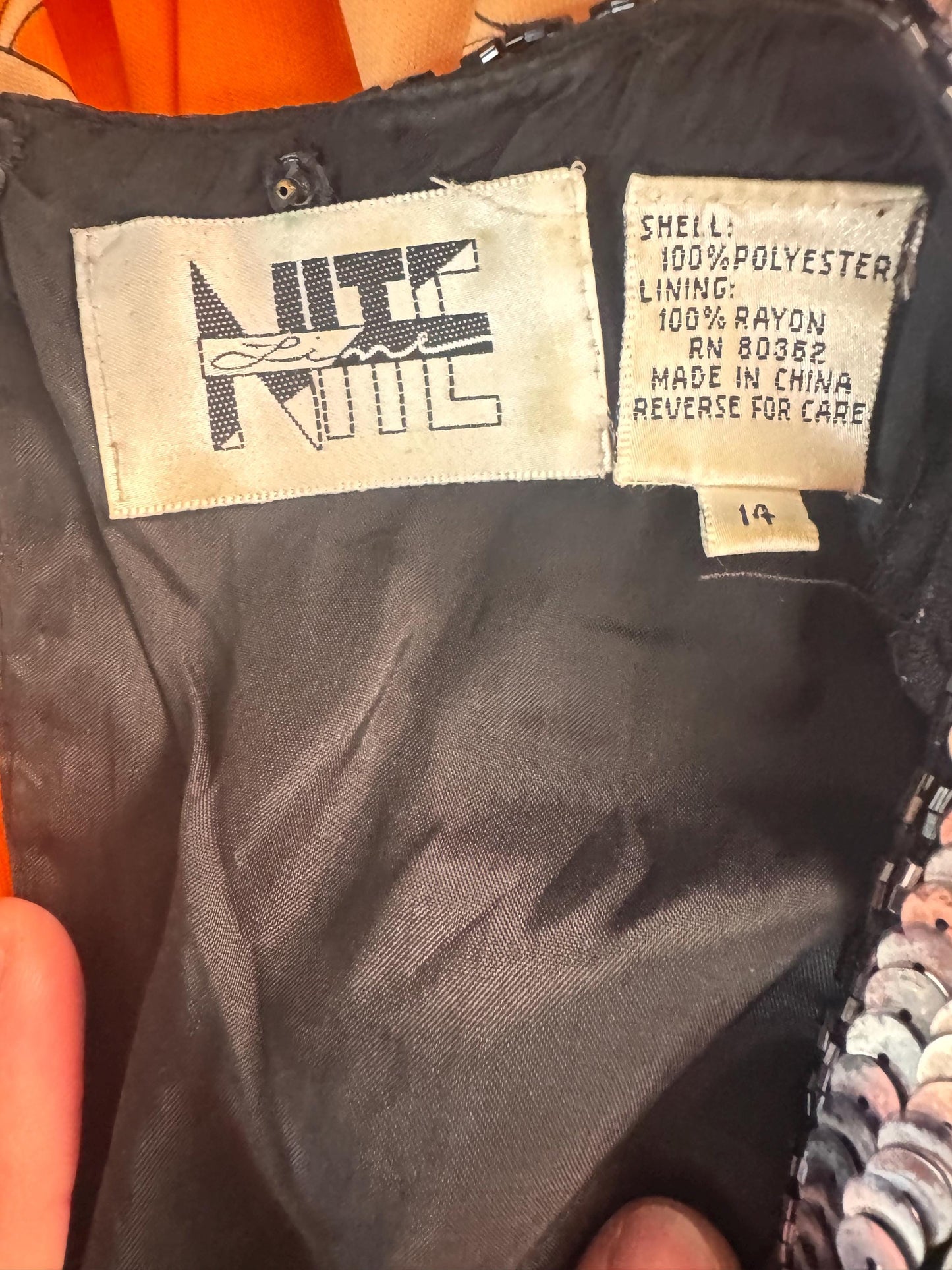 Vintage Nite Line 1980 1990 Della Roufagli Black Beaded Silver Sequin Keyhole Backless Evening Gown Size 14 Cocktail Dress