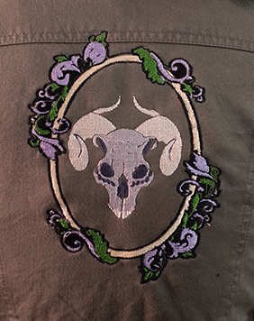 Embroidered Cropped Military-Style Jacket Azorath Collection – Demon Ram Skull Gothic Frame | One-of-a-Kind