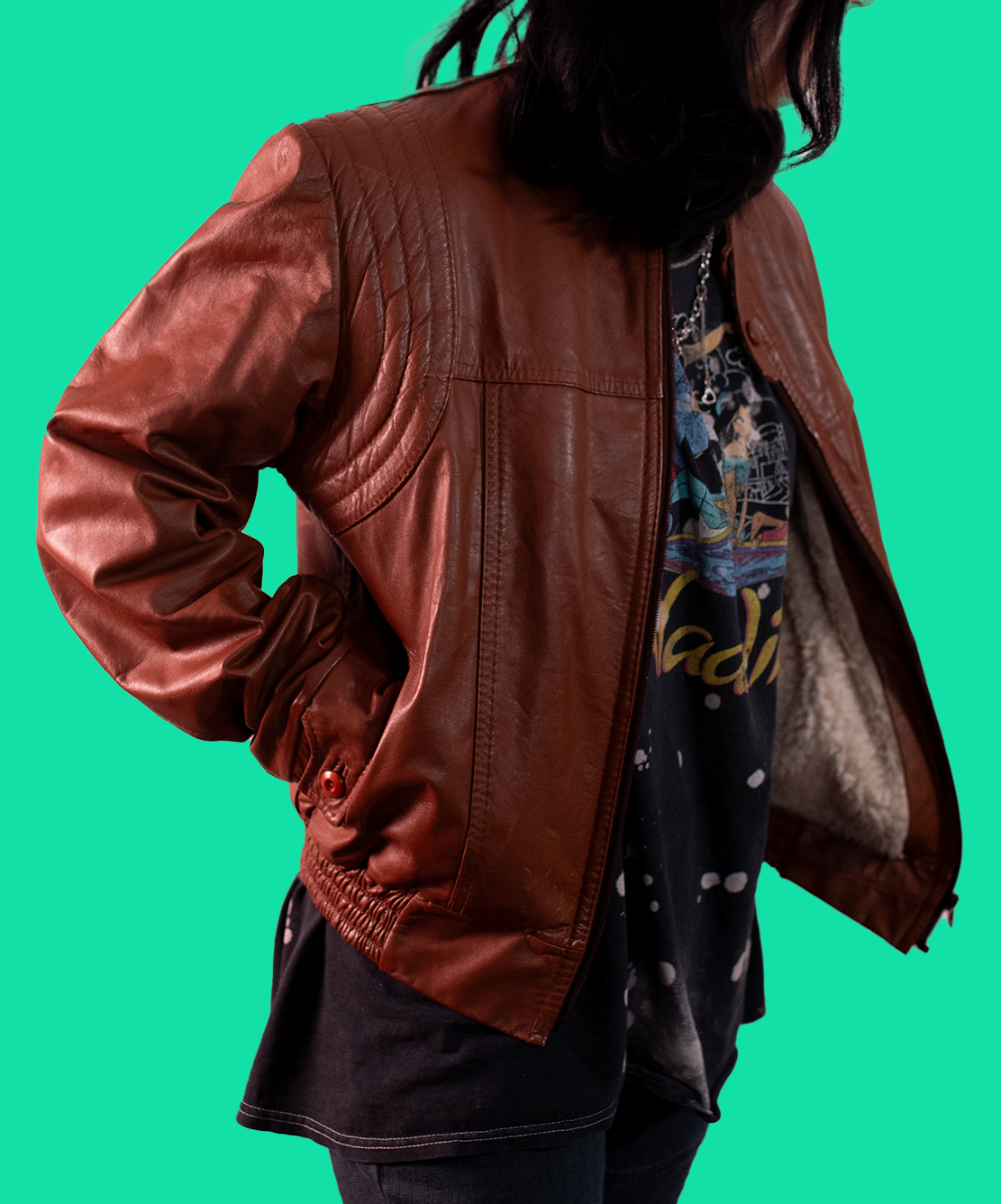 Hand-Painted Vintage Brown Leather Jacket Carly Collection – Surreal Female Dreamscape Artwork | One-of-a-Kind Wearable Art