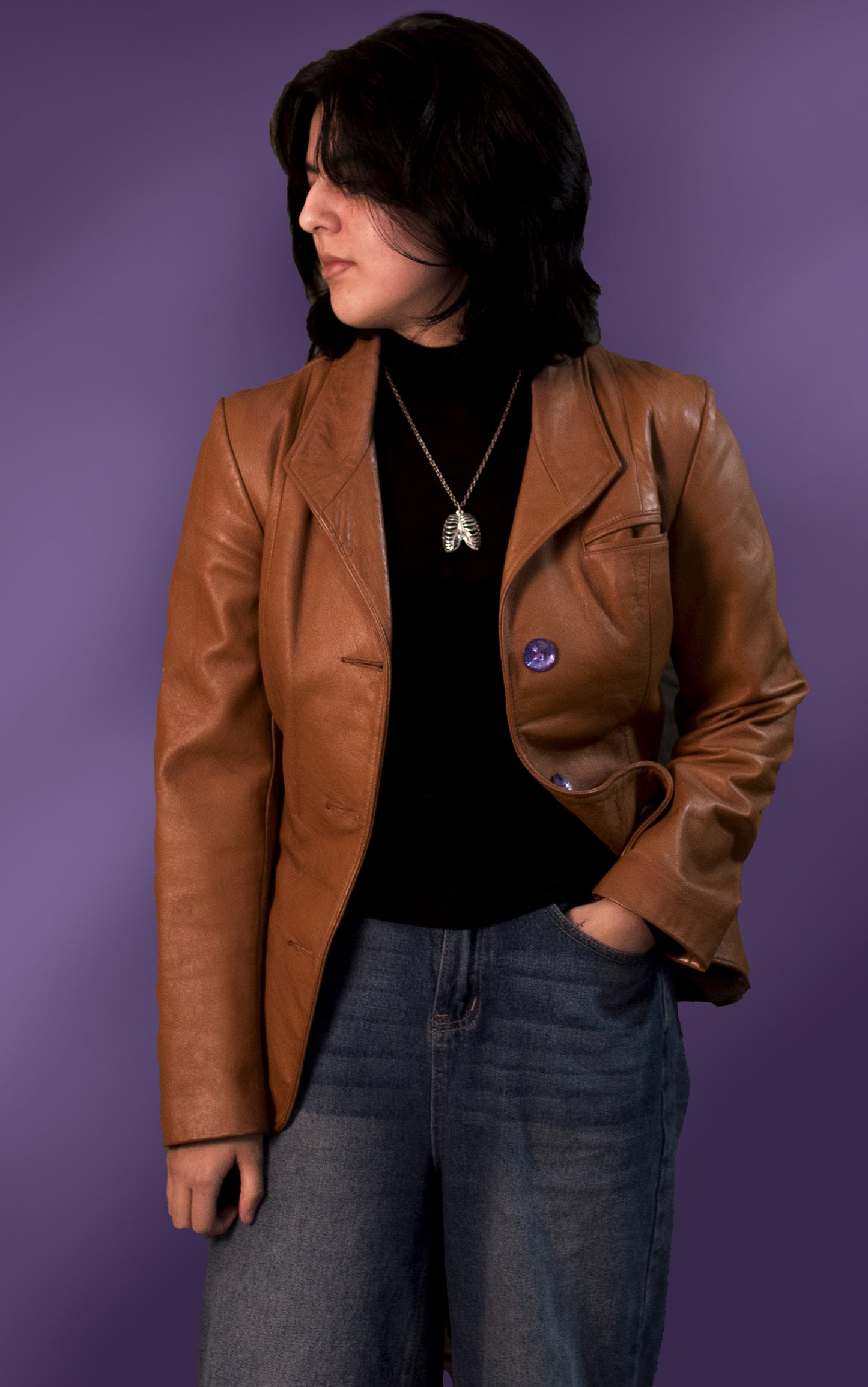 Val Vintage Brown Leather Jacket – Hand-Painted Gothic Skull Floral Design | Statement Piece