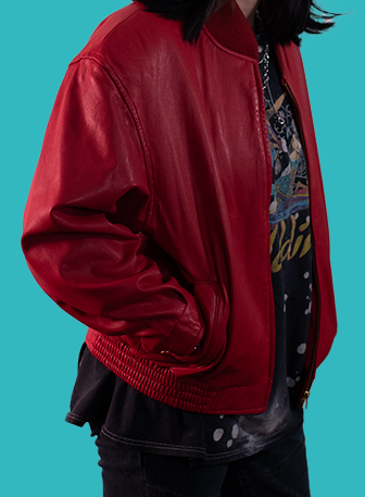 Vintage Red Leather Bomber Jacket Tasty Collection – Hand-Painted Psychedelic Tongue Design | One-of-a-Kind