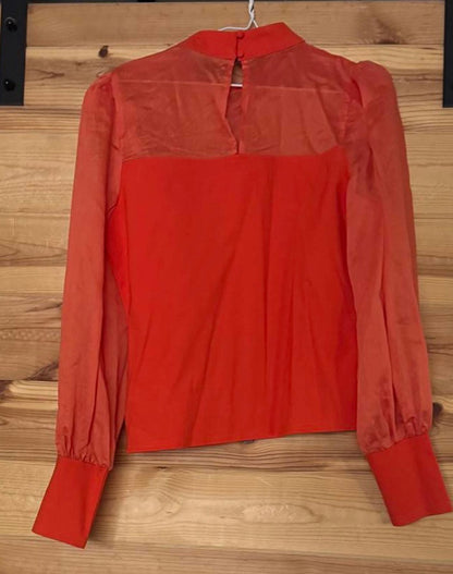 Anthropologie Flat White Orange Bishop Sleeve Sheer Organza Sleeves Retro Chic