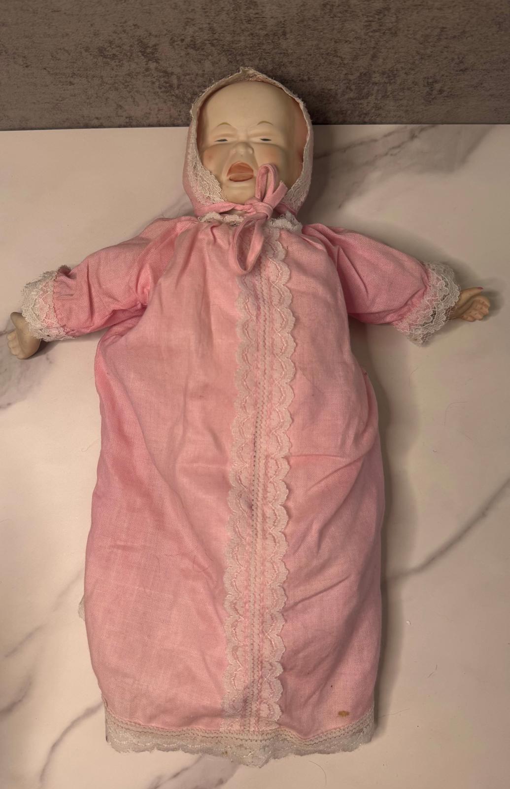 Creepy Composition Baby Doll – Changing Faces, Pink Gown u0026 Lifeless Charm