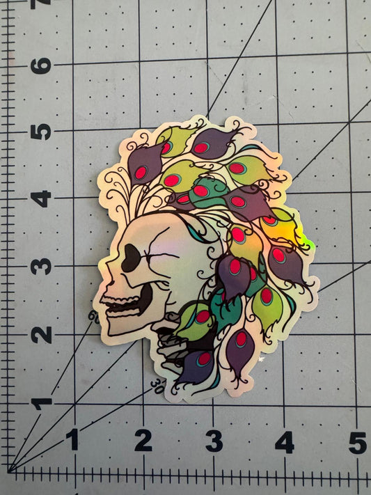 Peacock Mohawk Skull – Holographic Sticker from Syd’s Salacious Stickers Collection