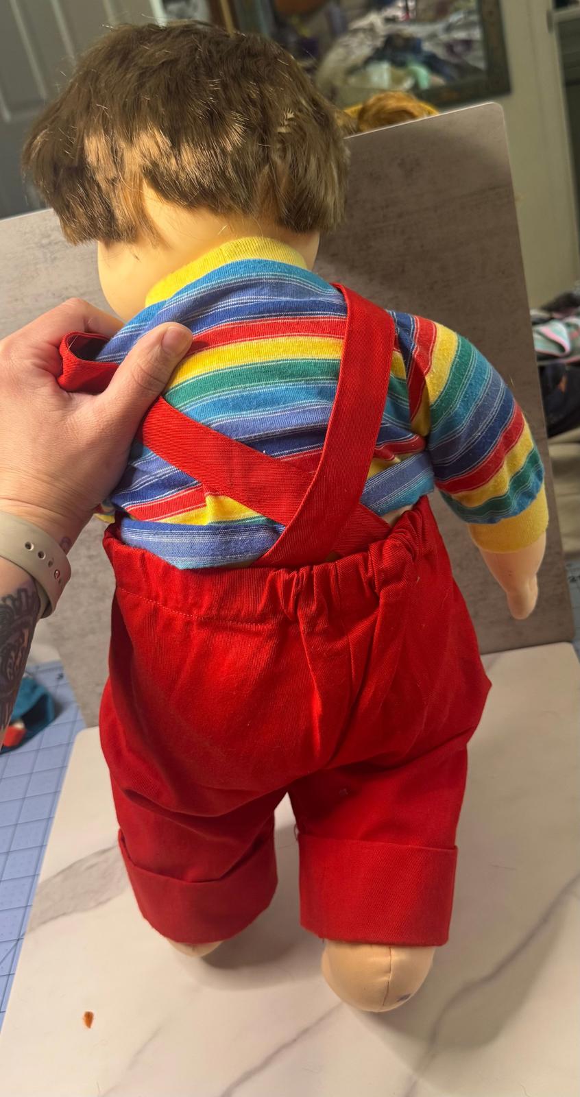 Vintage 1980s My Buddy Doll – Classic Red Overalls u0026 Rainbow Shirt