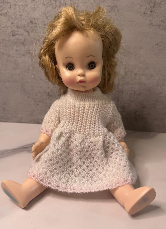 Effanbee Doll in Hand-Knit Dress – Vintage Sweetheart with Big Eyes u0026 Bigger Energy