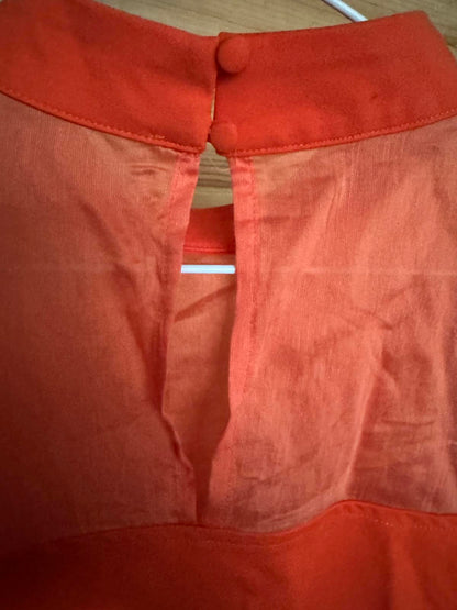 Anthropologie Flat White Orange Bishop Sleeve Sheer Organza Sleeves Retro Chic