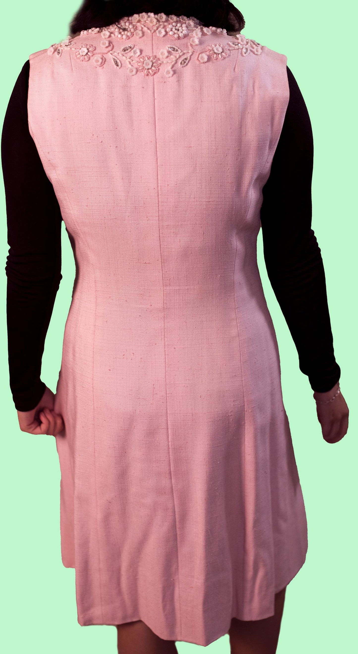 Victoria Royal Limited Pink Hand Beaded Dress RARE Circa 1960’s-1970’s Mid Length Front Zipper Size 12