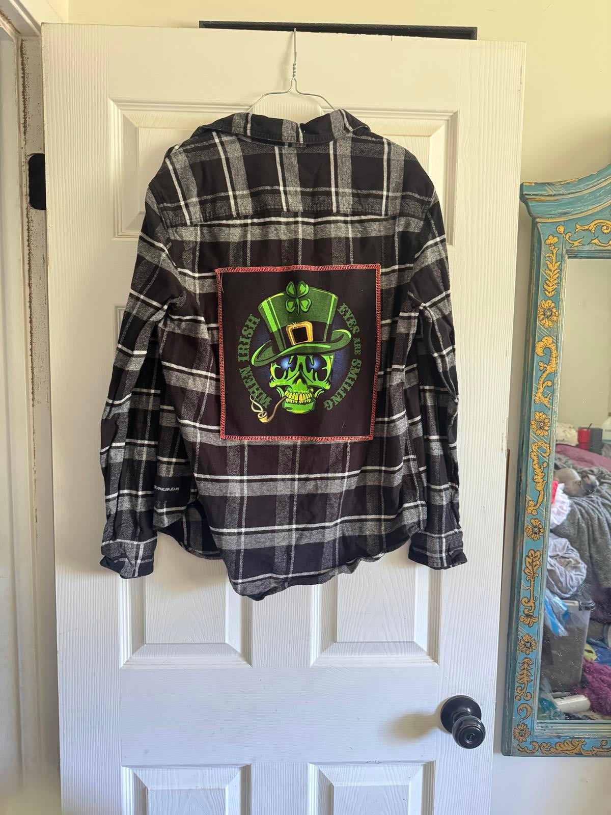 Keep Gettin’ Lucky Skull Calvin Klein Medium Upcycled Plaid April 25th Flannels