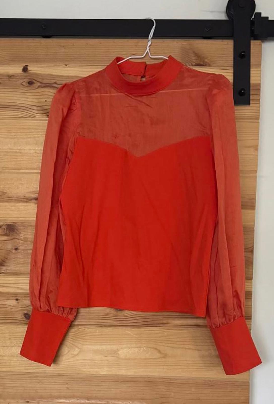 Anthropologie Flat White Orange Bishop Sleeve Sheer Organza Sleeves Retro Chic