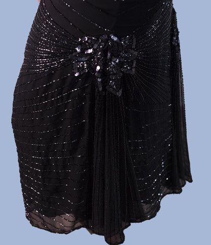 Vintage Nite Line 1980 1990 Della Roufagli Black Beaded Silver Sequin Keyhole Backless Evening Gown Size 14 Cocktail Dress