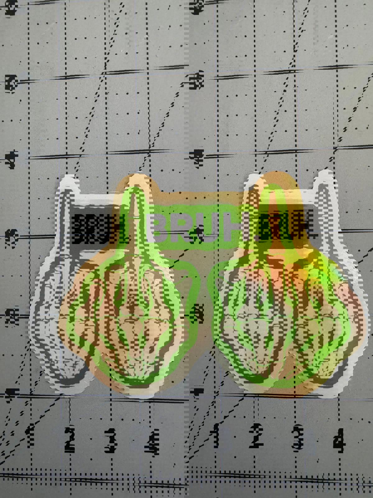 BRUH Skeleton Middle Finger Hands Sticker – Holographic or Classic White Vinyl