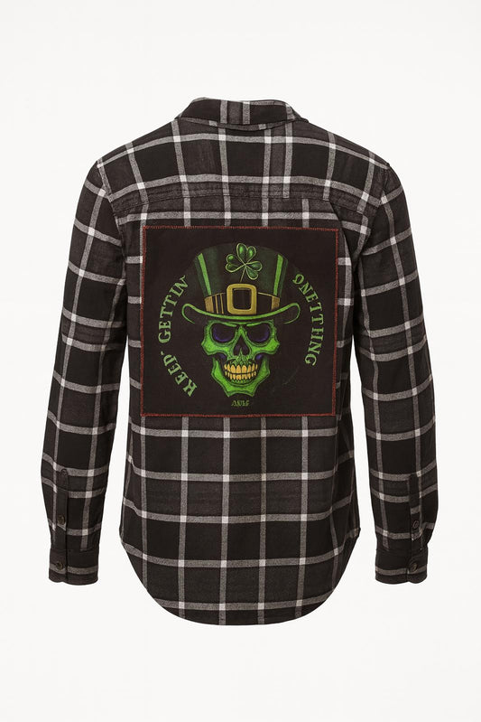 Keep Gettin’ Lucky Skull Calvin Klein Medium Upcycled Plaid April 25th Flannels