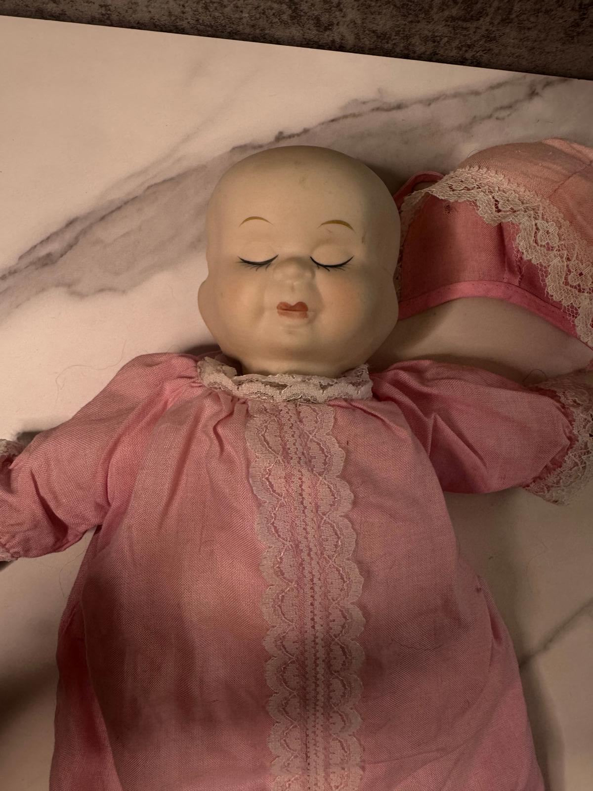 Creepy Composition Baby Doll – Changing Faces, Pink Gown u0026 Lifeless Charm