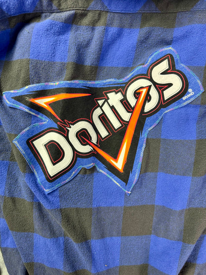 april 25th flannels doritos patch blue plaid upcycled shirt M Y2k grunge punk