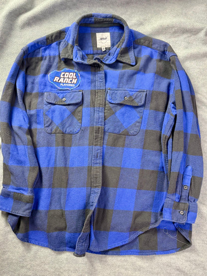 april 25th flannels doritos patch blue plaid upcycled shirt M Y2k grunge punk