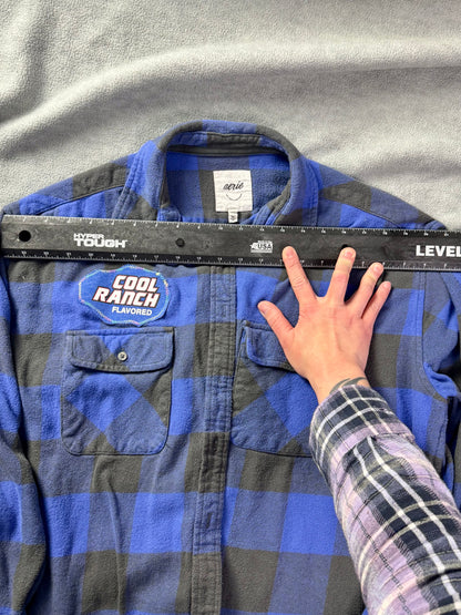 april 25th flannels doritos patch blue plaid upcycled shirt M Y2k grunge punk