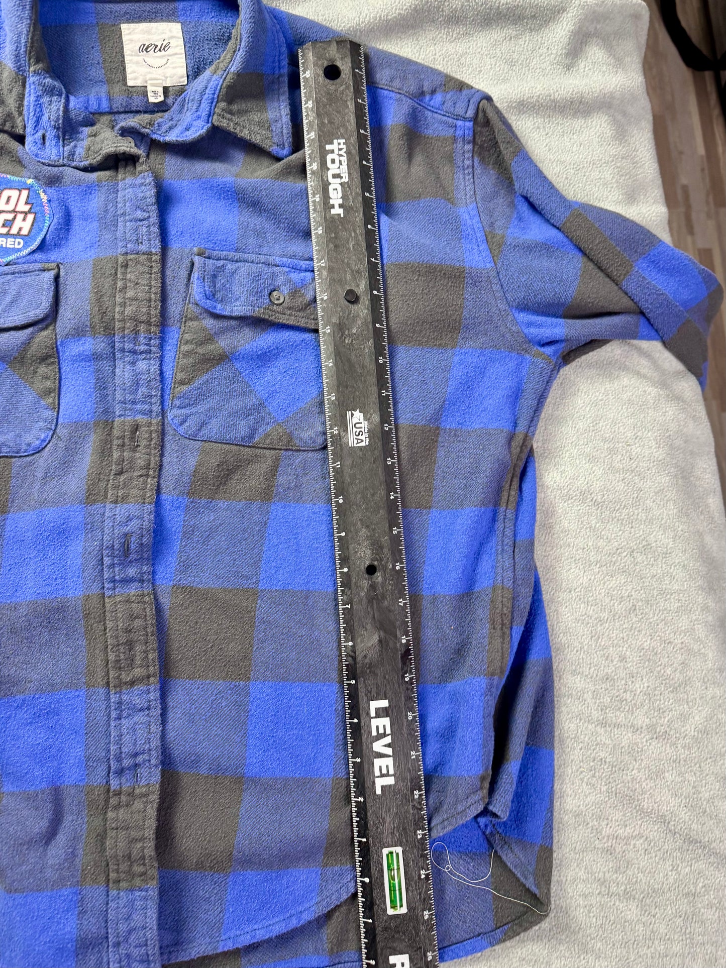 april 25th flannels doritos patch blue plaid upcycled shirt M Y2k grunge punk