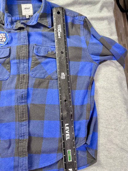 april 25th flannels doritos patch blue plaid upcycled shirt M Y2k grunge punk