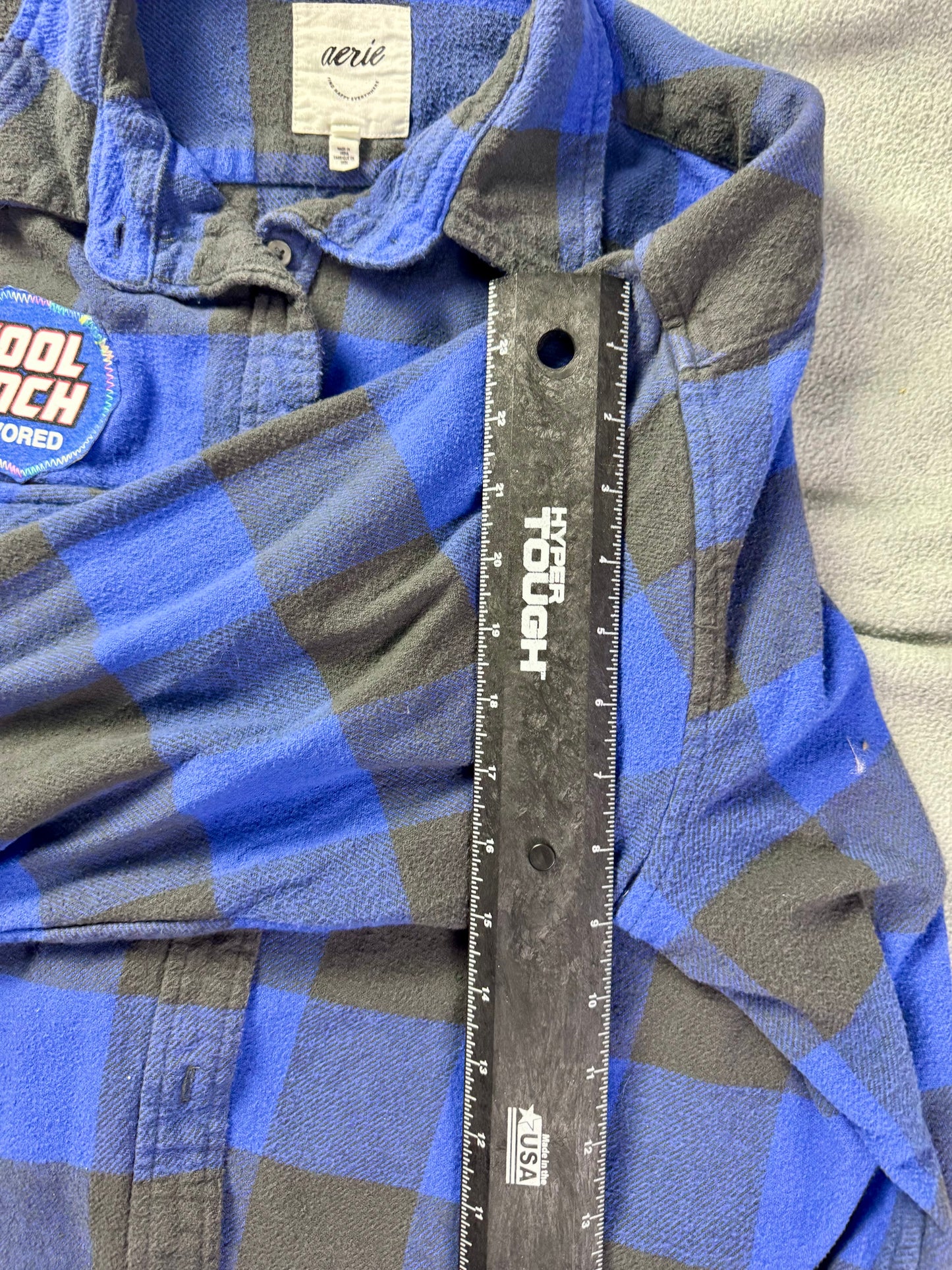 april 25th flannels doritos patch blue plaid upcycled shirt M Y2k grunge punk