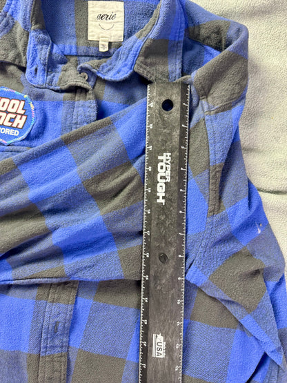 april 25th flannels doritos patch blue plaid upcycled shirt M Y2k grunge punk