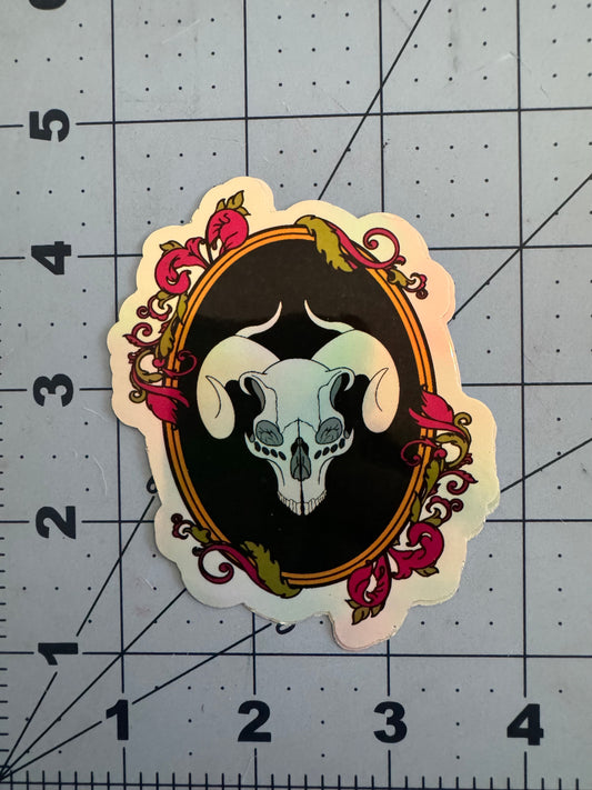 Demon Ram Skull Vinyl Sticker – Gothic Holographic Frame of Horned Elegance Azorath Collection (Copy)