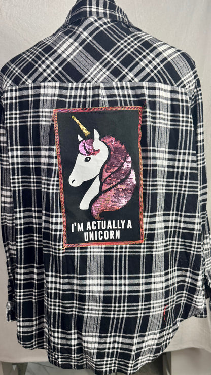 April 25th Flannels – “I’m Actually a Unicorn”  Upcycled Plaid One of one Unisex