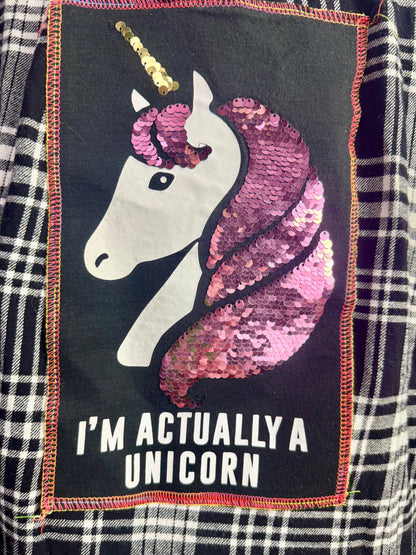April 25th Flannels – “I’m Actually a Unicorn”  Upcycled Plaid One of one Unisex