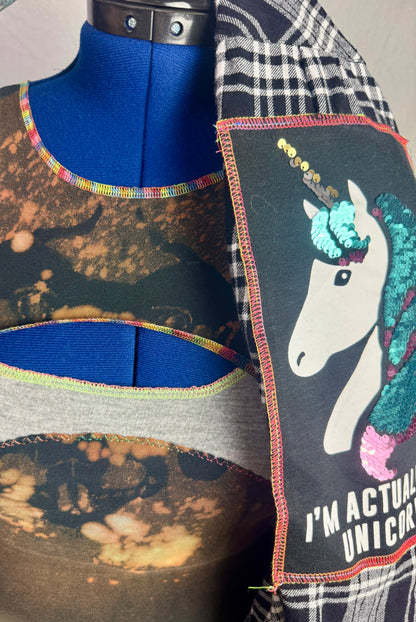 April 25th Flannels – “I’m Actually a Unicorn”  Upcycled Plaid One of one Unisex
