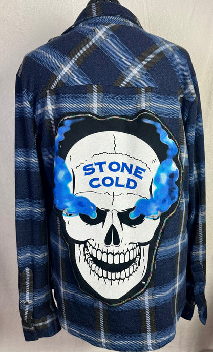 eighth avenue blue plaid flannel shirt jacket stone cold steve austin skull wwe