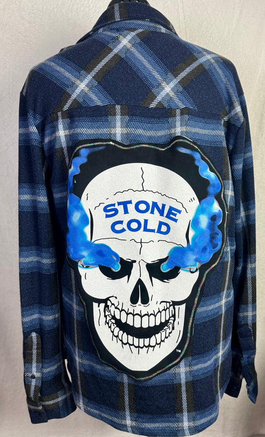 eighth avenue blue plaid flannel shirt jacket stone cold steve austin skull wwe