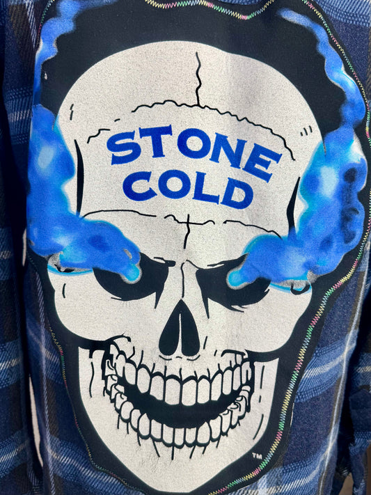 eighth avenue blue plaid flannel shirt jacket stone cold steve austin skull wwe