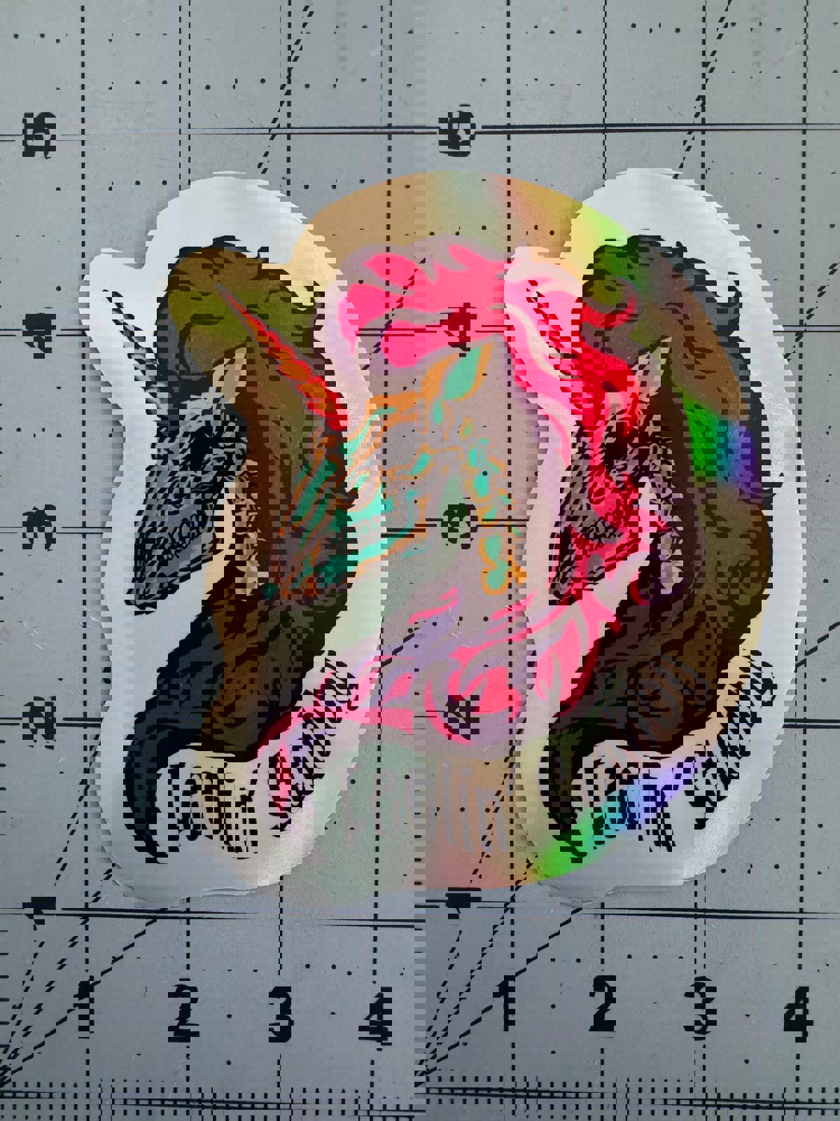 Feelin’ Stabby Skeleton Unicorn Sticker – Holographic Sass with Horns