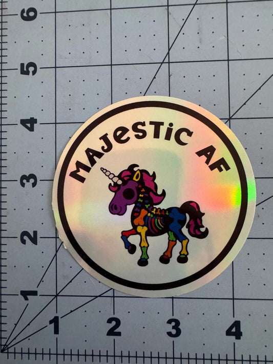 Majestic AF Holographic Unicorn Skeleton Sticker – Rainbow Sass with Bite
