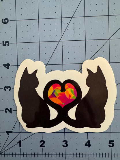 Rainbow Heart Cats Tails Sticker – Holographic or Classic White Vinyl