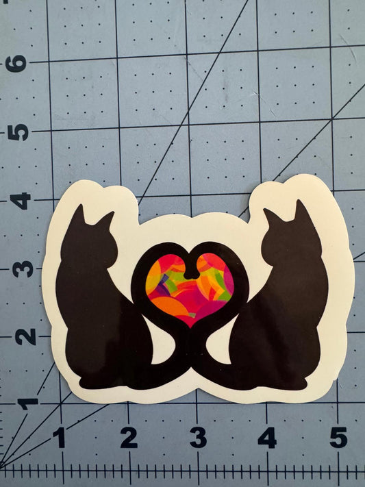 Rainbow Heart Cats Tails Sticker – Holographic or Classic White Vinyl