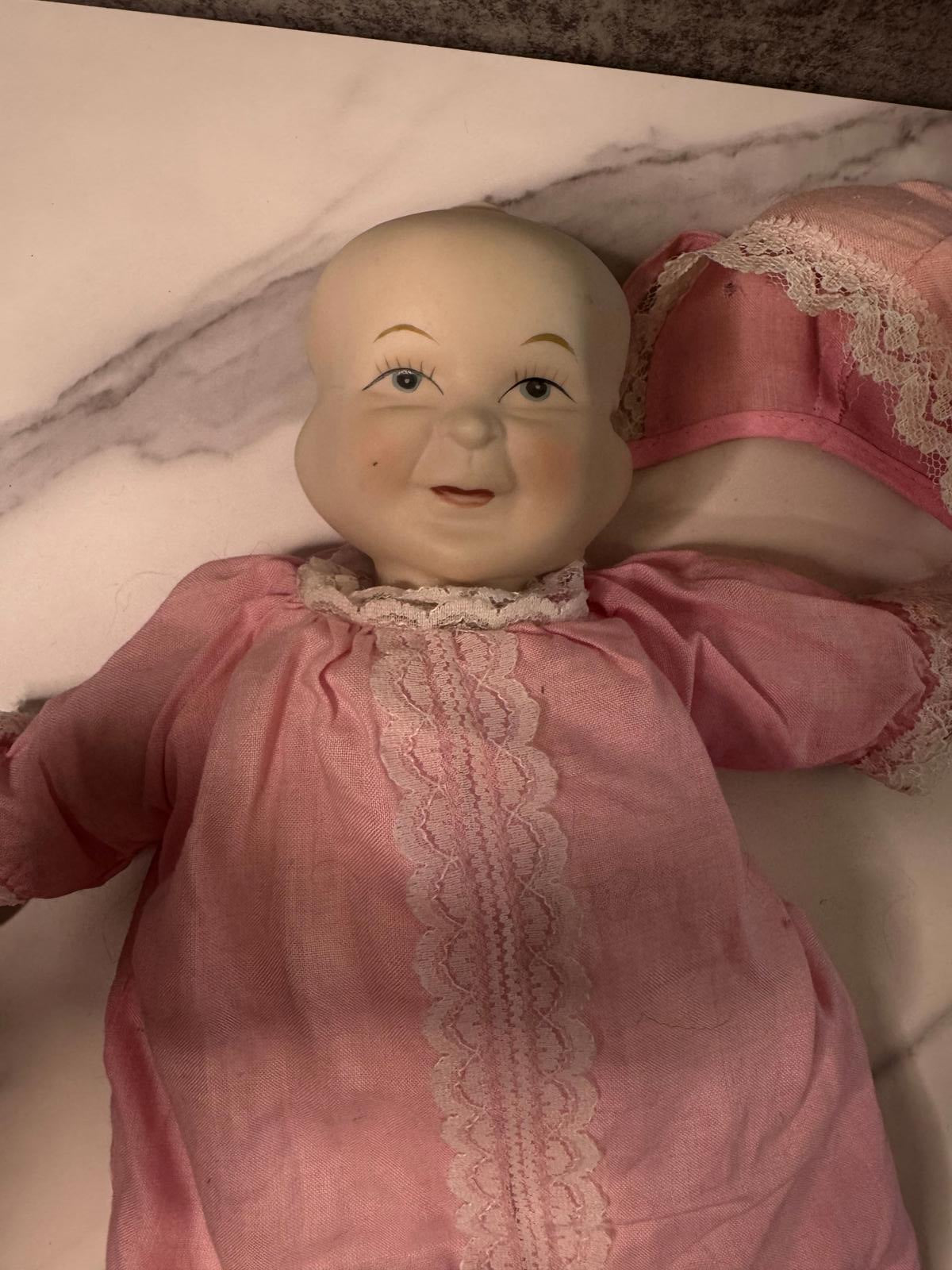 Creepy Composition Baby Doll – Changing Faces, Pink Gown u0026 Lifeless Charm