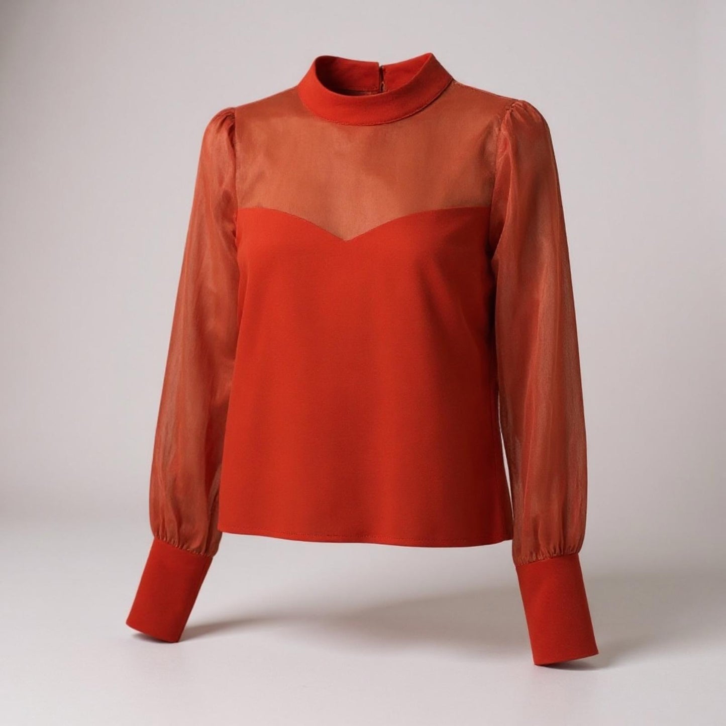 Anthropologie Flat White Orange Bishop Sleeve Sheer Organza Sleeves Retro Chic