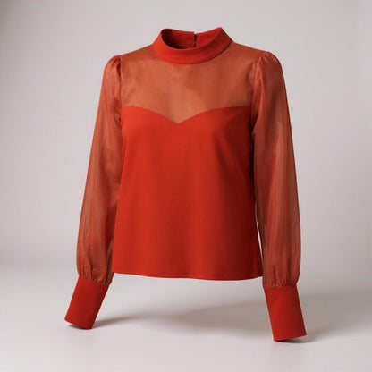 Anthropologie Flat White Orange Bishop Sleeve Sheer Organza Sleeves Retro Chic