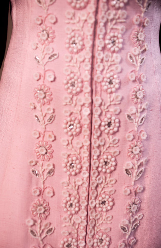 Victoria Royal Limited Pink Hand Beaded Dress RARE Circa 1960’s-1970’s Mid Length Front Zipper Size 12