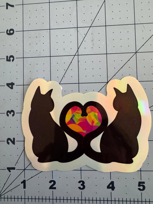 Rainbow Heart Cats Tails Sticker – Holographic or Classic White Vinyl